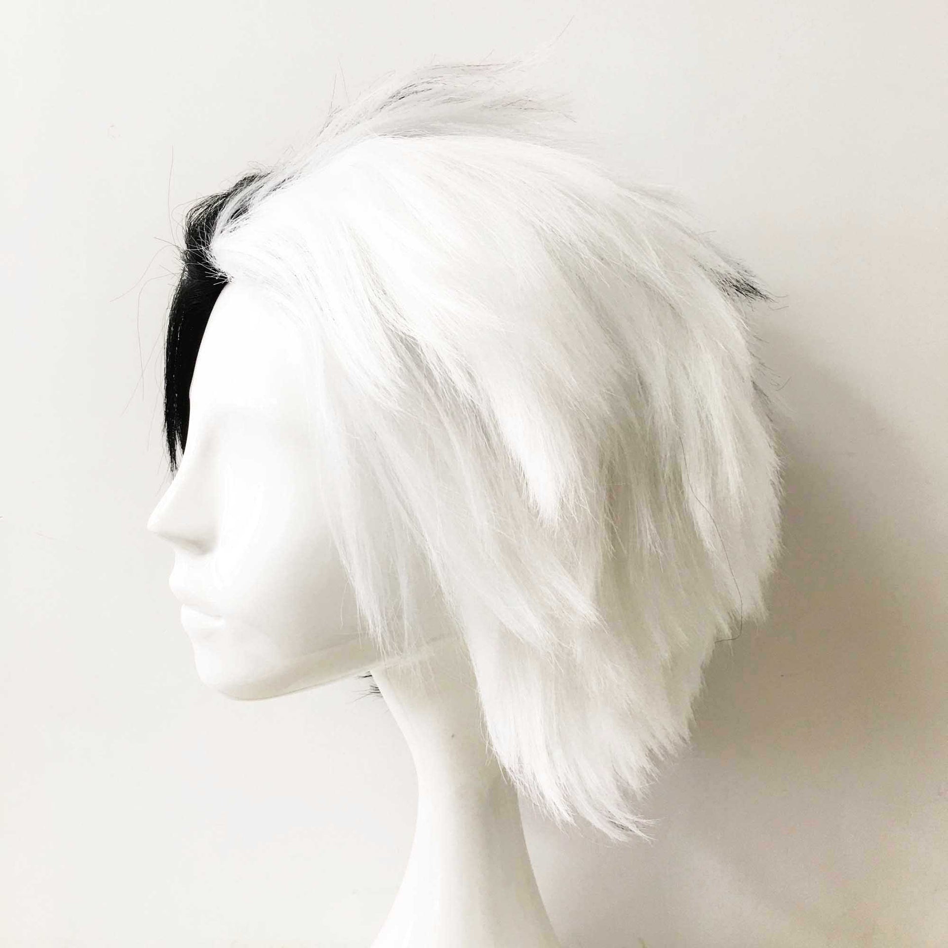 nevermindyrhead Women Black White Short Straight Slicked Back Layered Cosplay Wig