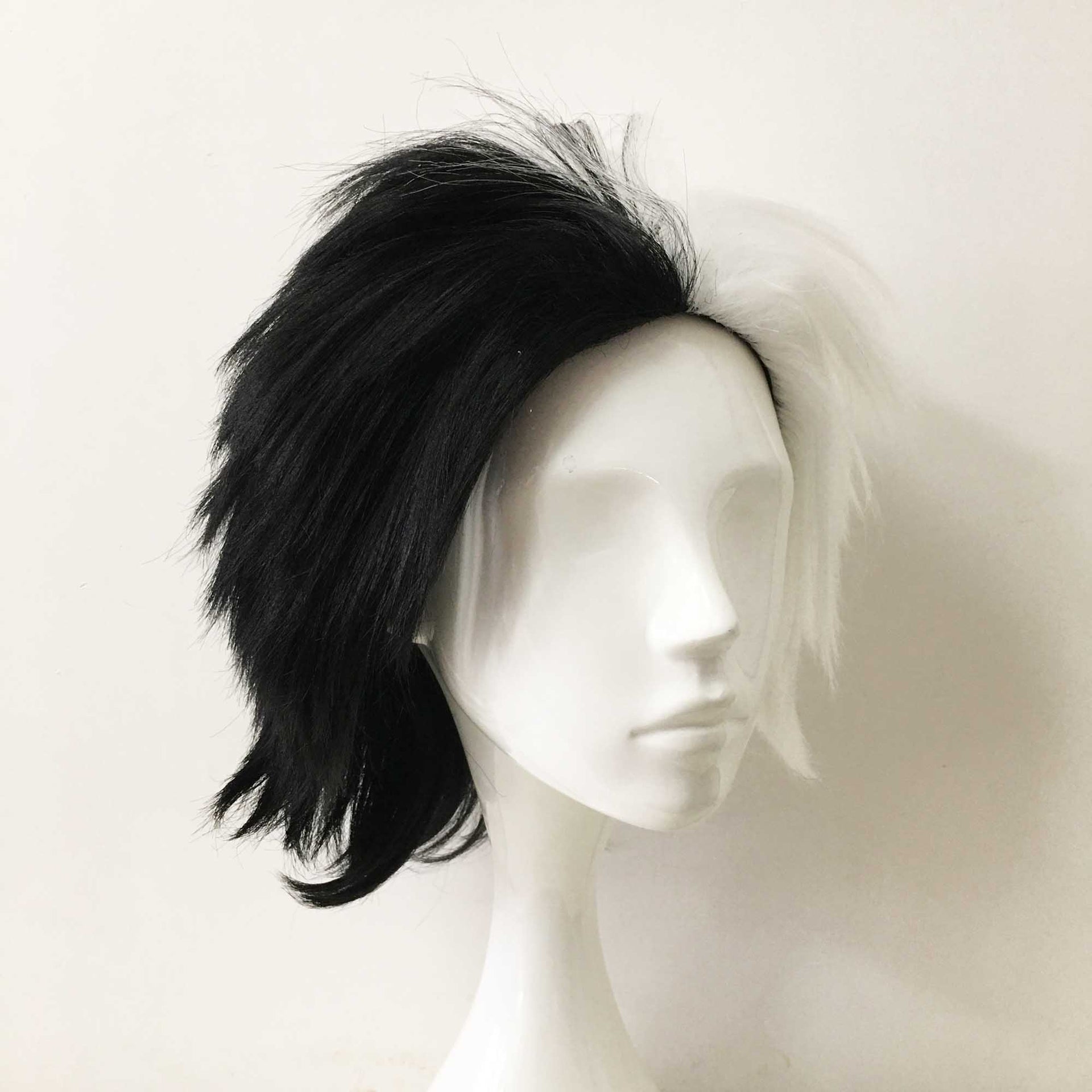 nevermindyrhead Women Black White Short Straight Slicked Back Layered Cosplay Wig