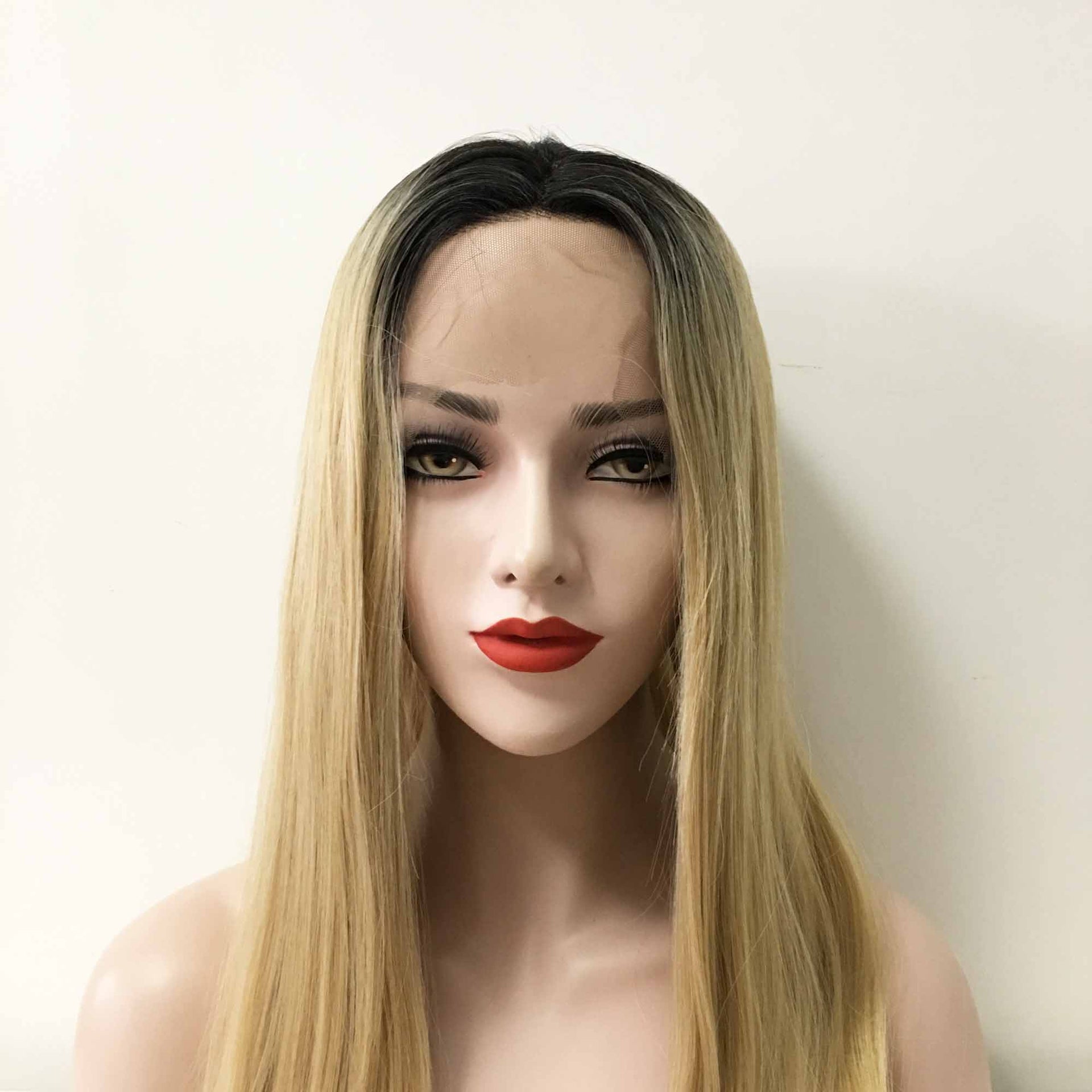 nevermindyrhead Women Blonde Dark Root Long Straight Middle Part Wig