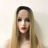 Women Blonde Dark Root Long Straight Middle Part Wig