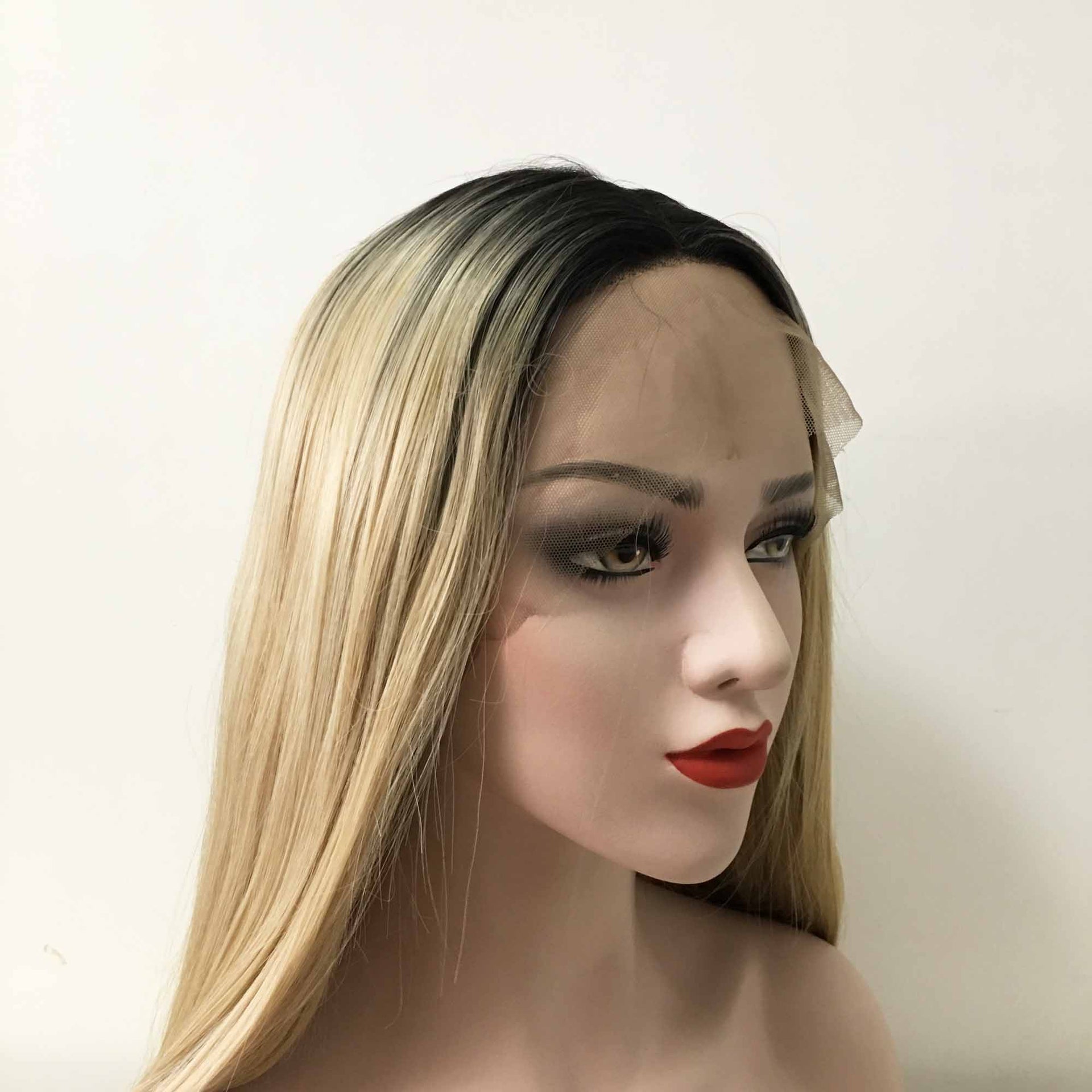 nevermindyrhead Women Blonde Dark Root Long Straight Middle Part Wig