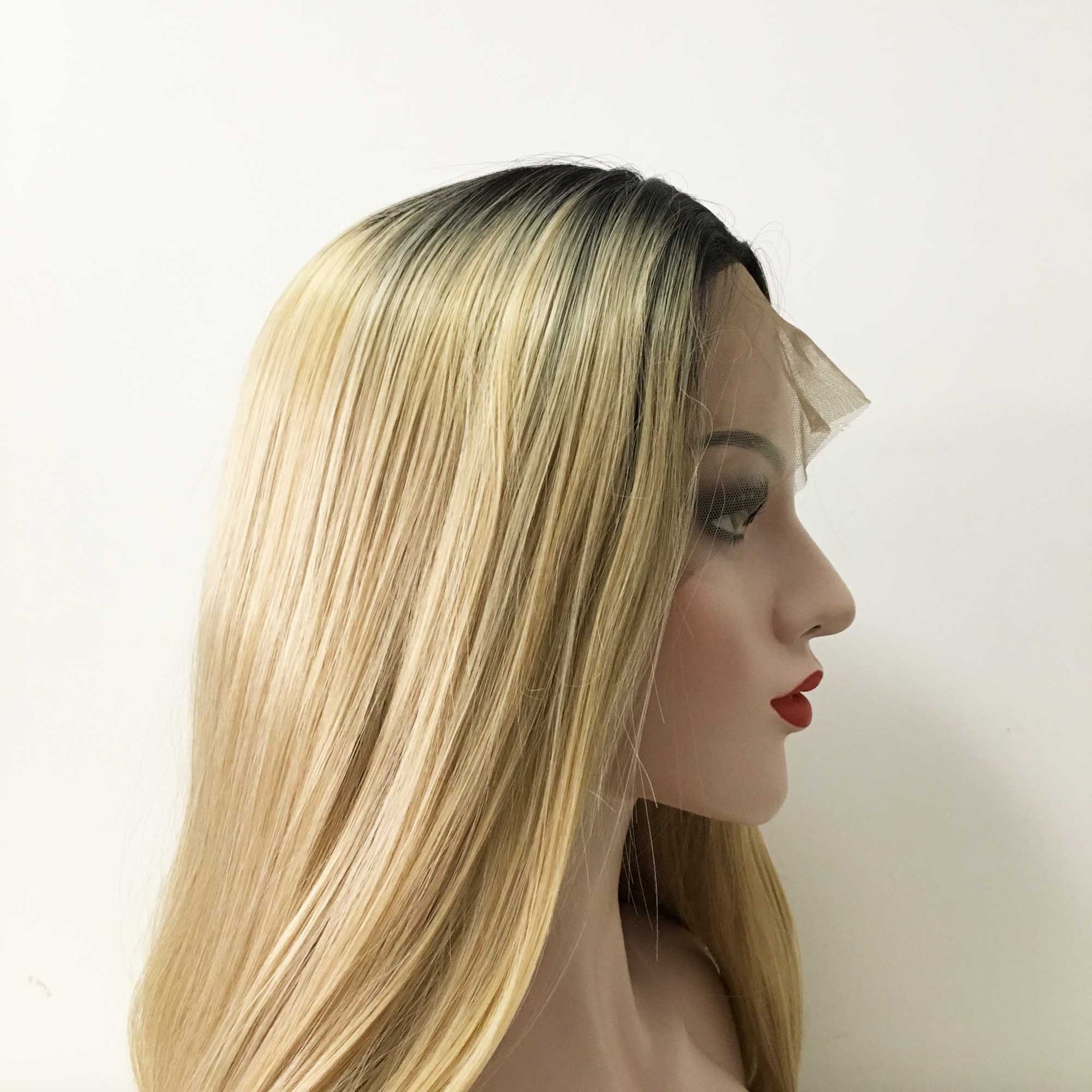 nevermindyrhead Women Blonde Dark Root Long Straight Middle Part Wig
