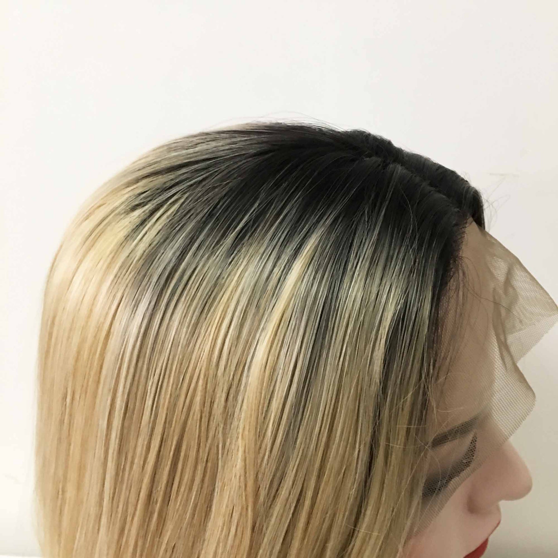 nevermindyrhead Women Blonde Dark Root Long Straight Middle Part Wig