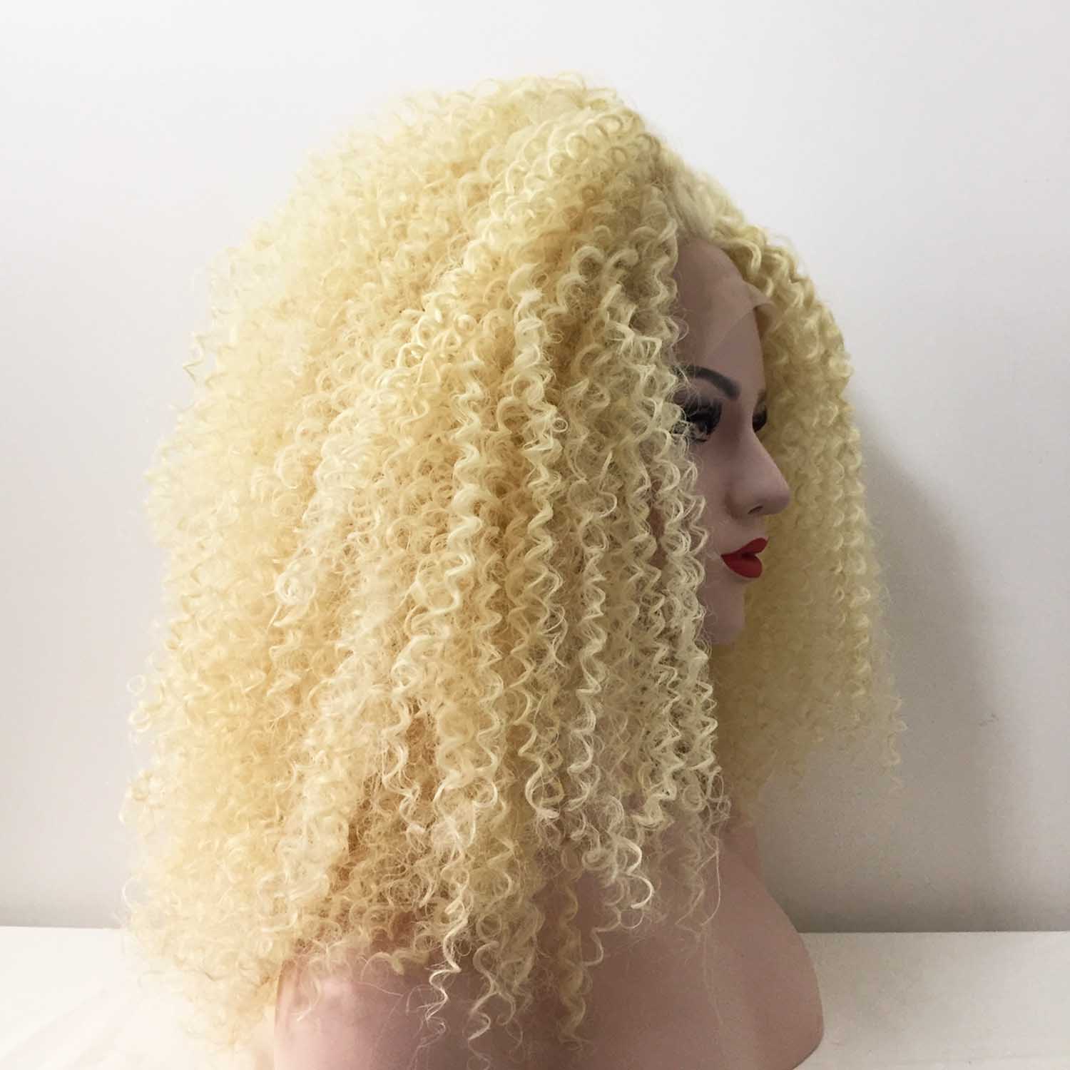 nevermindyrhead Women Blonde Lace Front Long Kinky Curly Thick Wig