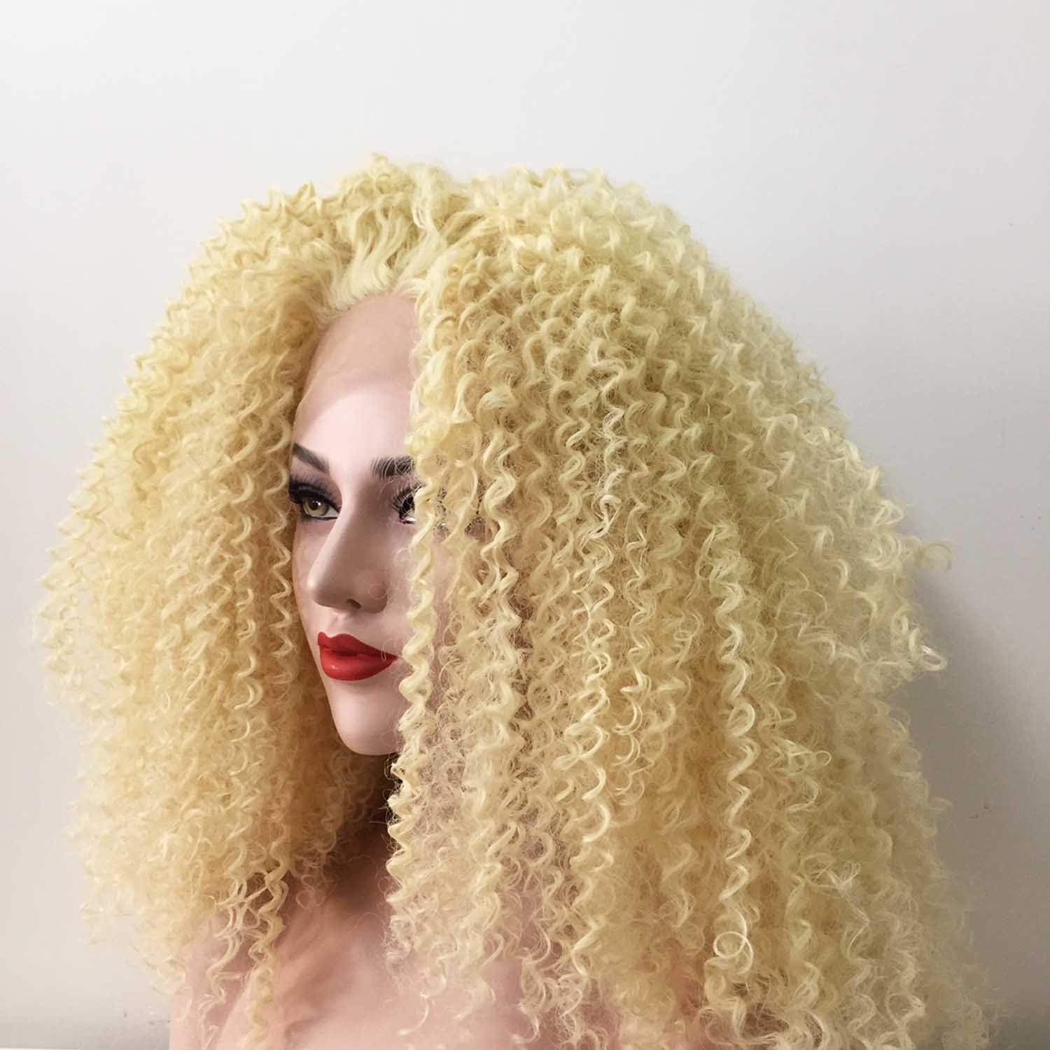 nevermindyrhead Women Blonde Lace Front Long Kinky Curly Thick Wig