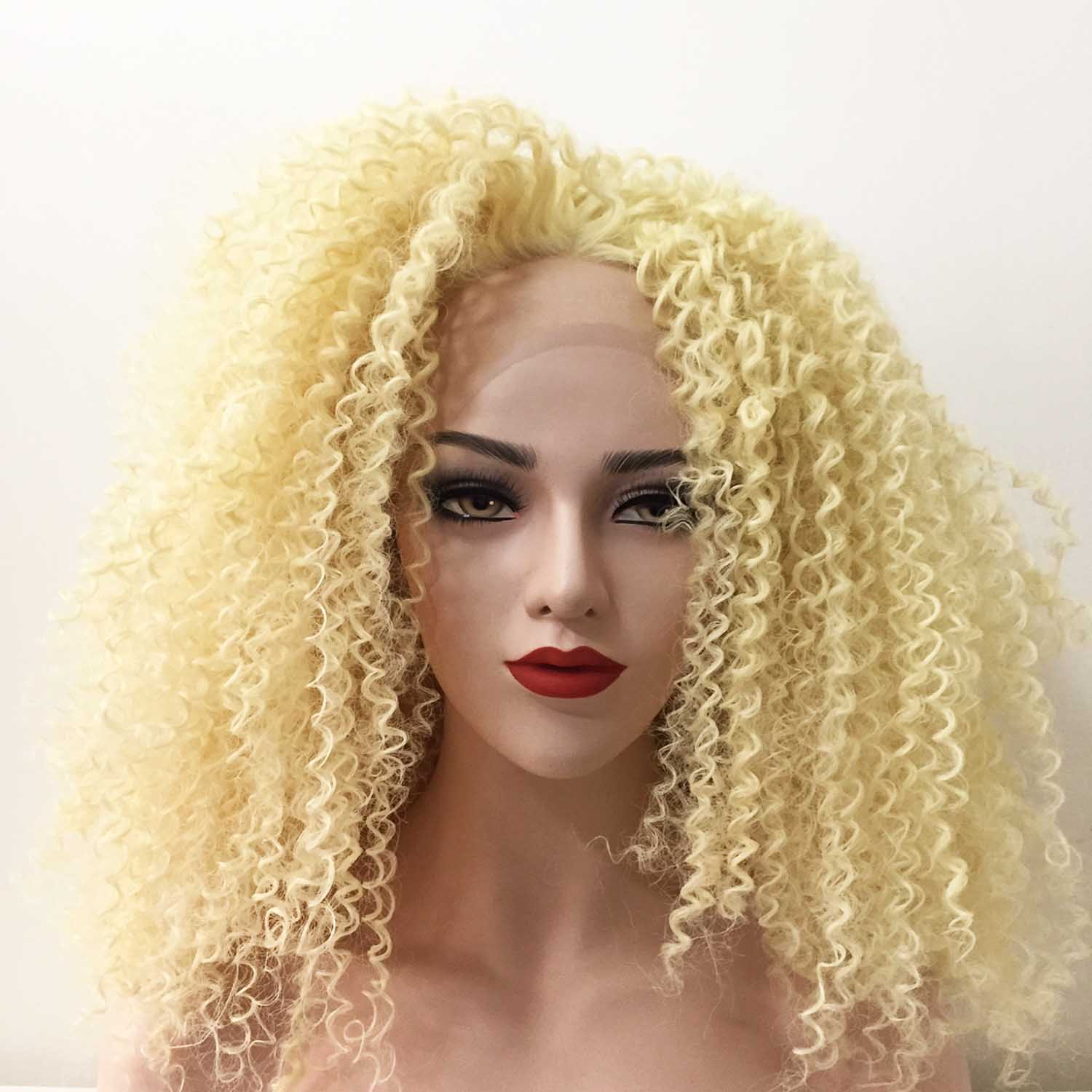 nevermindyrhead Women Blonde Lace Front Long Kinky Curly Thick Wig