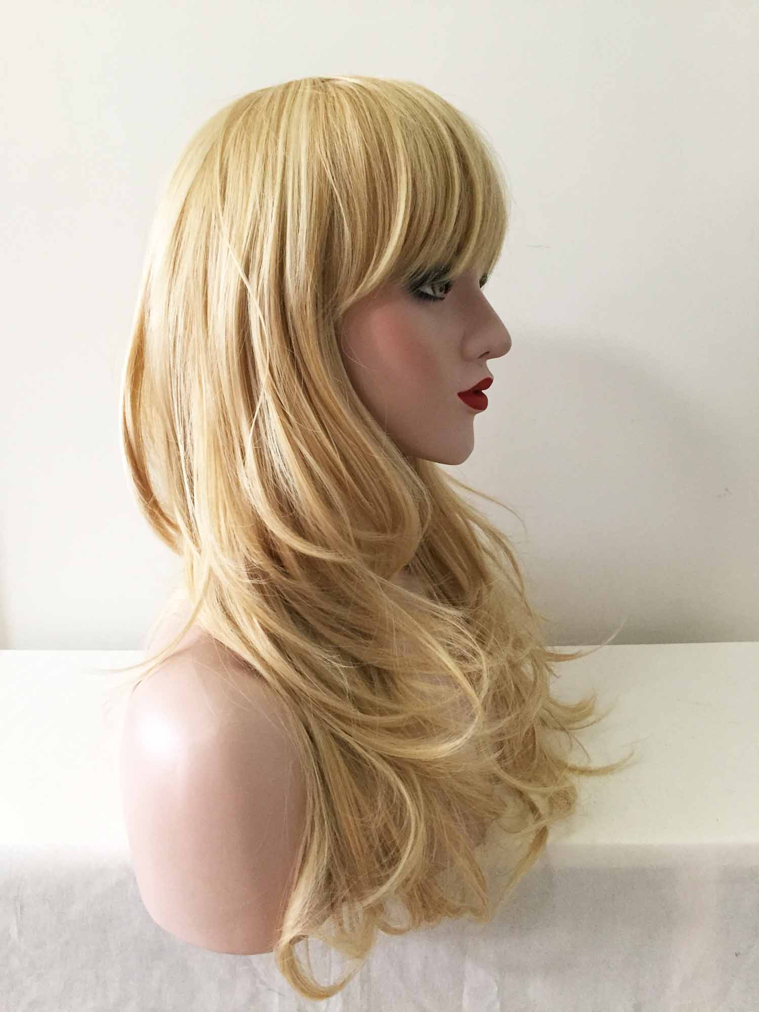 nevermindyrhead Women Blonde Long Wavy Fringe Bangs Layered Wig