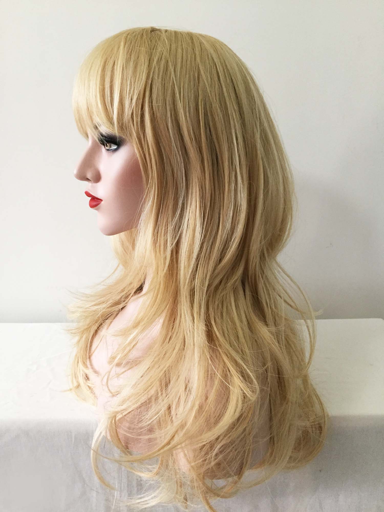 nevermindyrhead Women Blonde Long Wavy Fringe Bangs Layered Wig