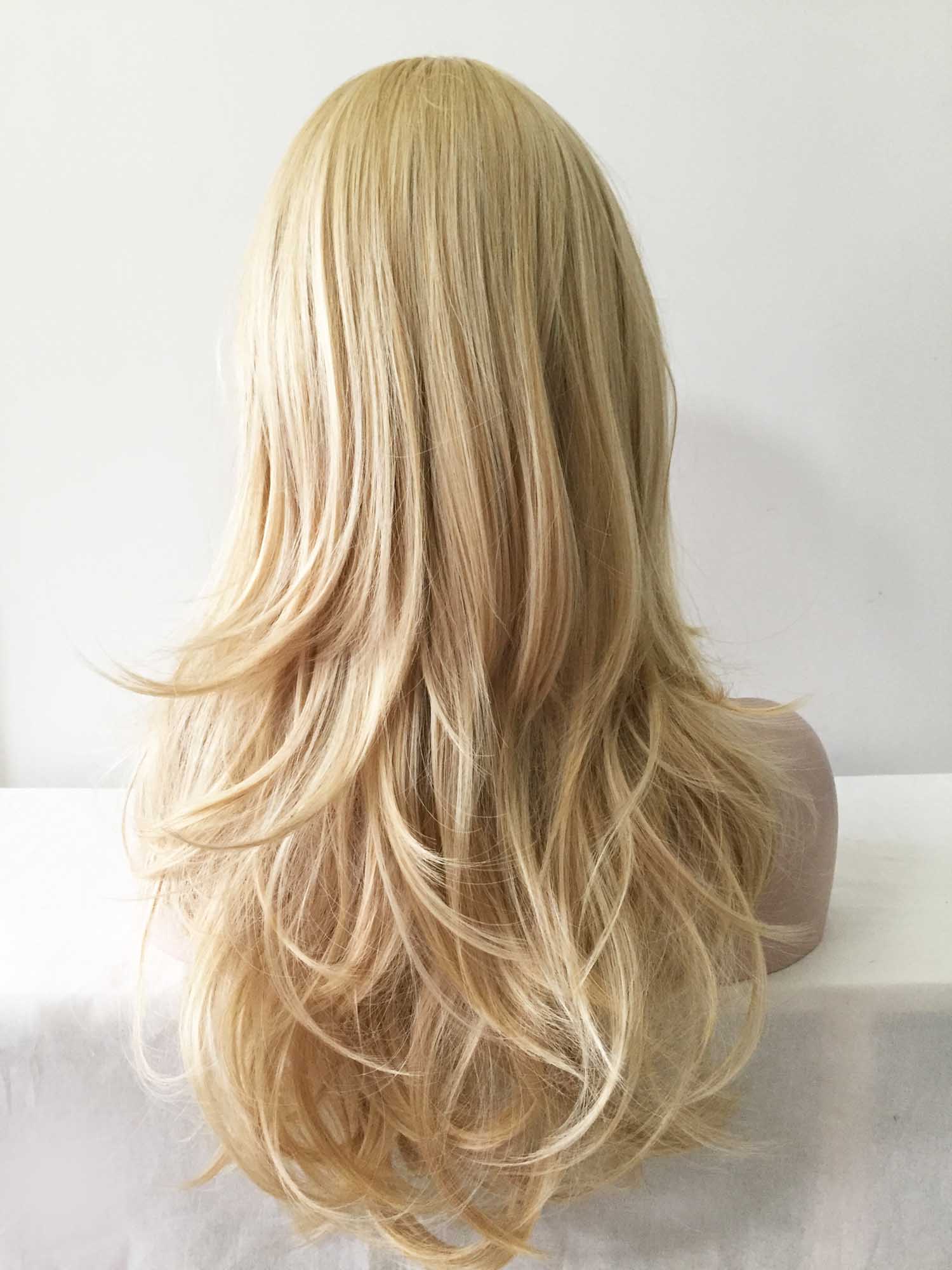 nevermindyrhead Women Blonde Long Wavy Fringe Bangs Layered Wig