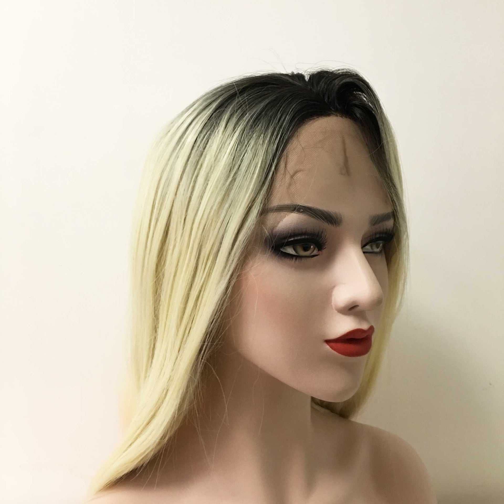 nevermindyrhead Women Blonde Ombre Pink Dark Root Lace Front Long Straight Middle Part Wig