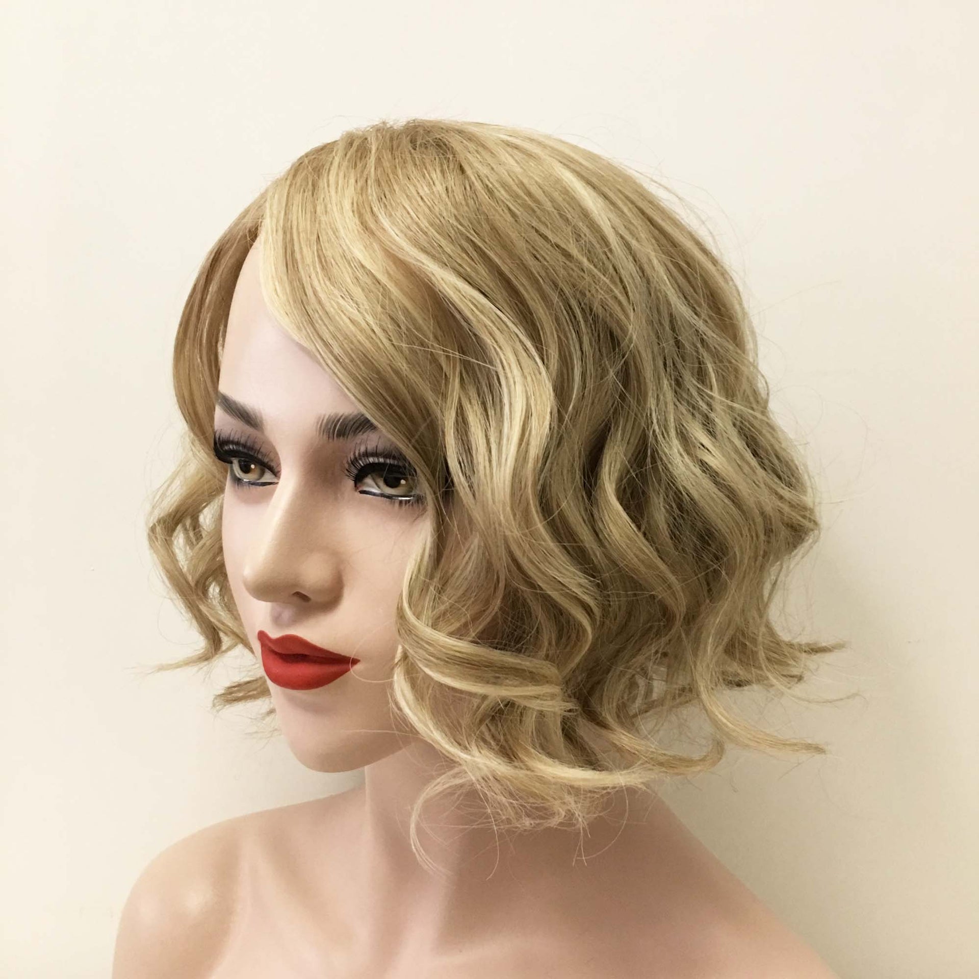 nevermindyrhead Women Blonde Short Curly Bob Side Part Wig
