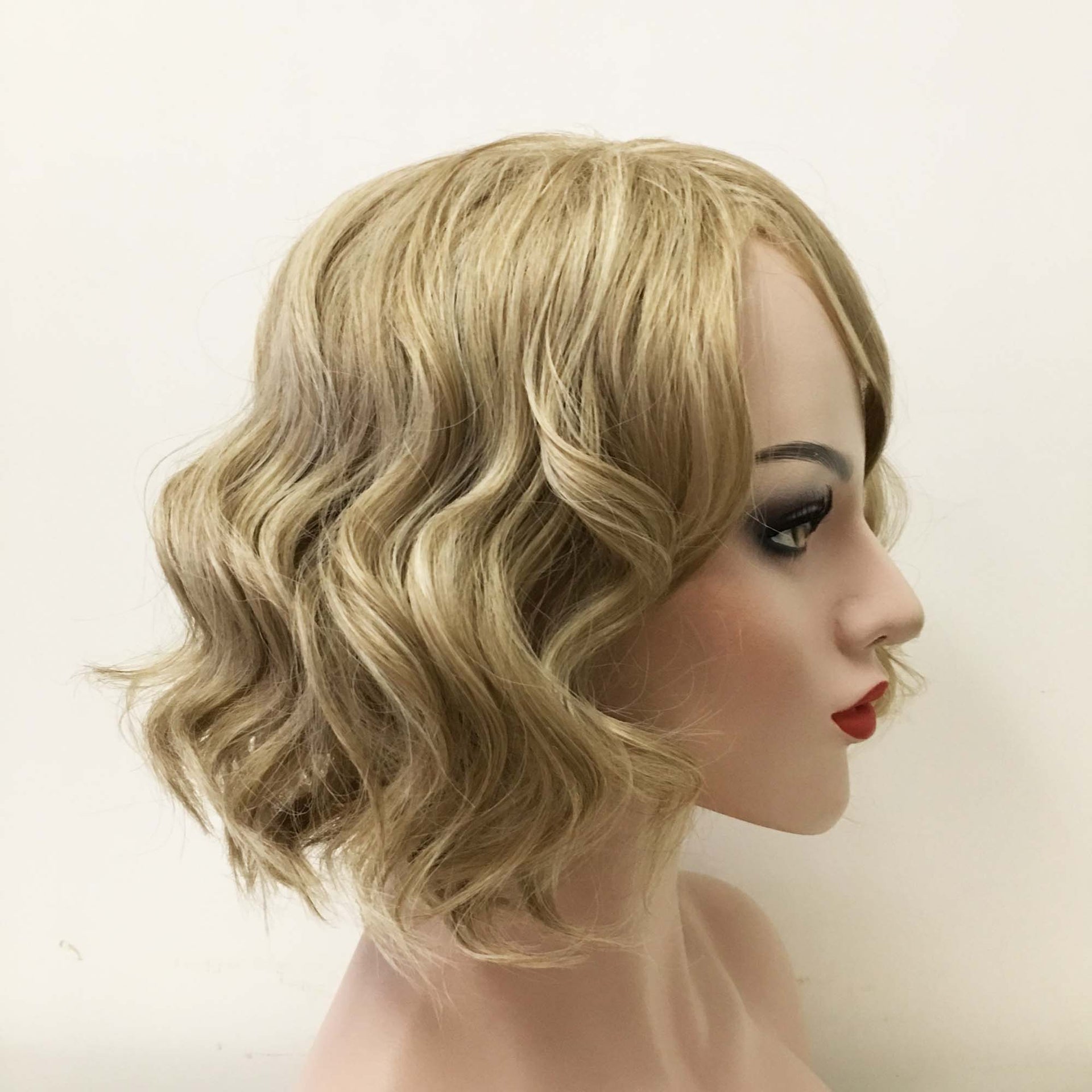 nevermindyrhead Women Blonde Short Curly Bob Side Part Wig