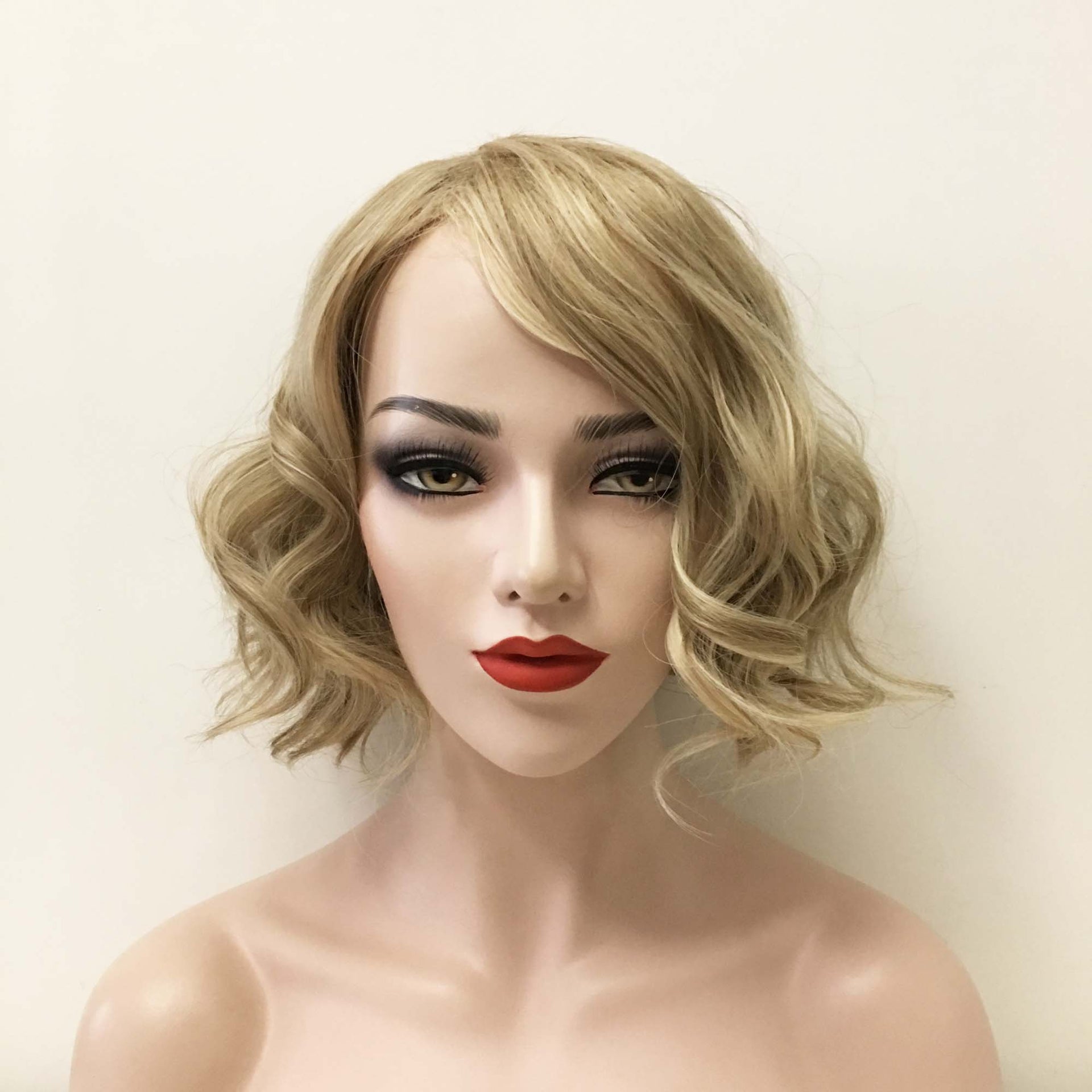 nevermindyrhead Women Blonde Short Curly Bob Side Part Wig