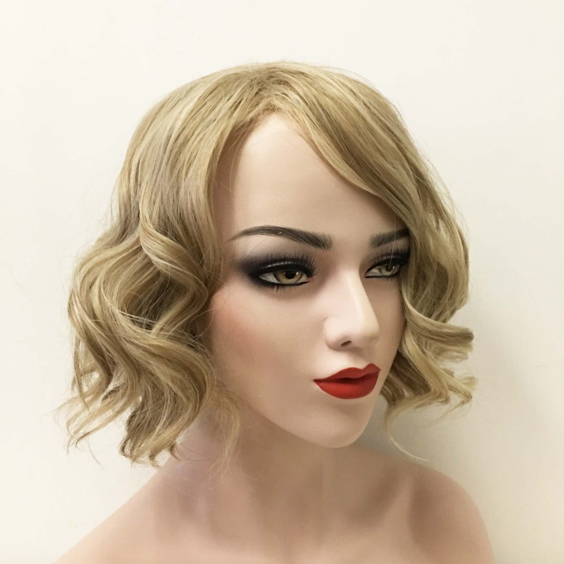 nevermindyrhead Women Blonde Short Curly Bob Side Part Wig