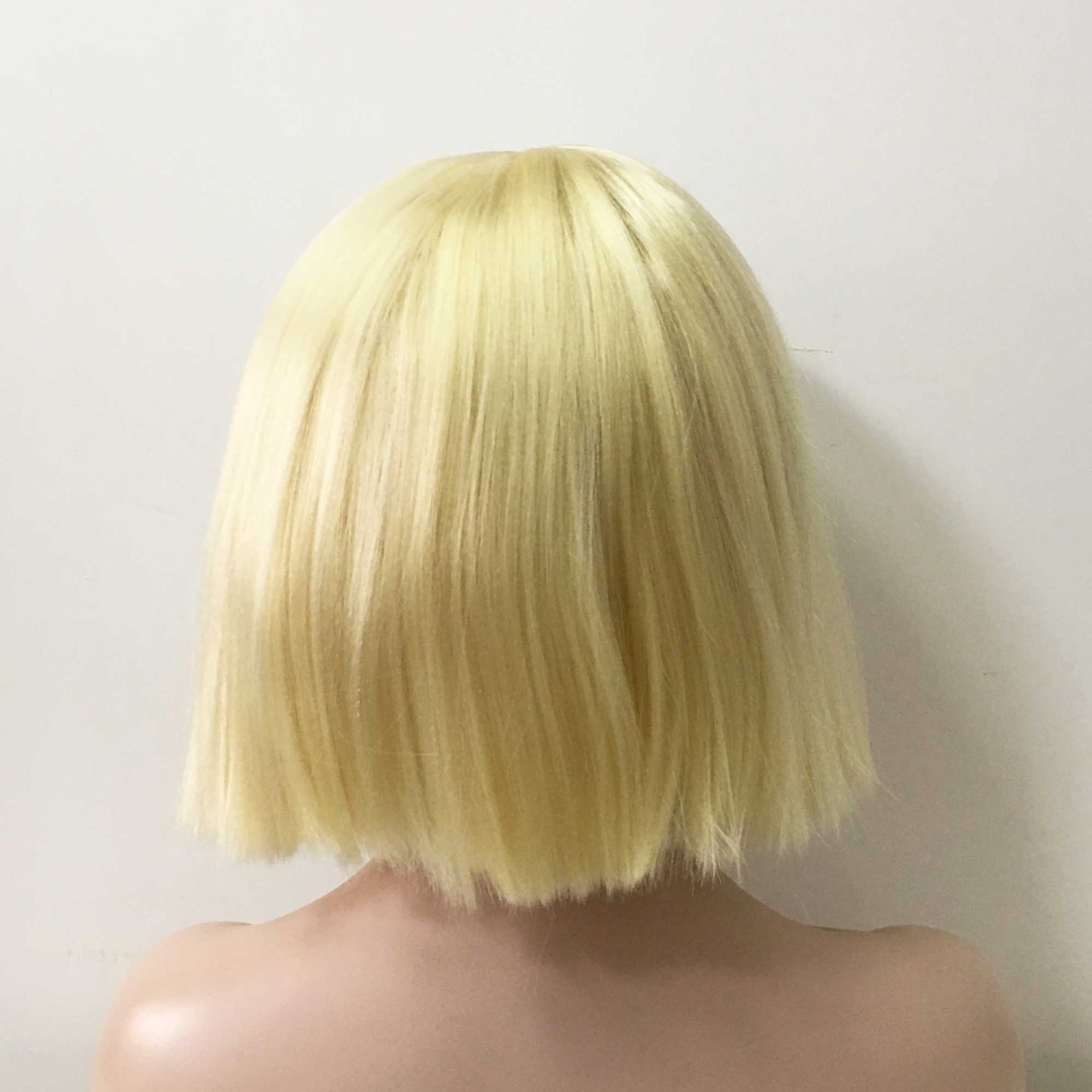 nevermindyrhead Women Blonde Short Straight Bob Yaki Fringe Bangs Wig