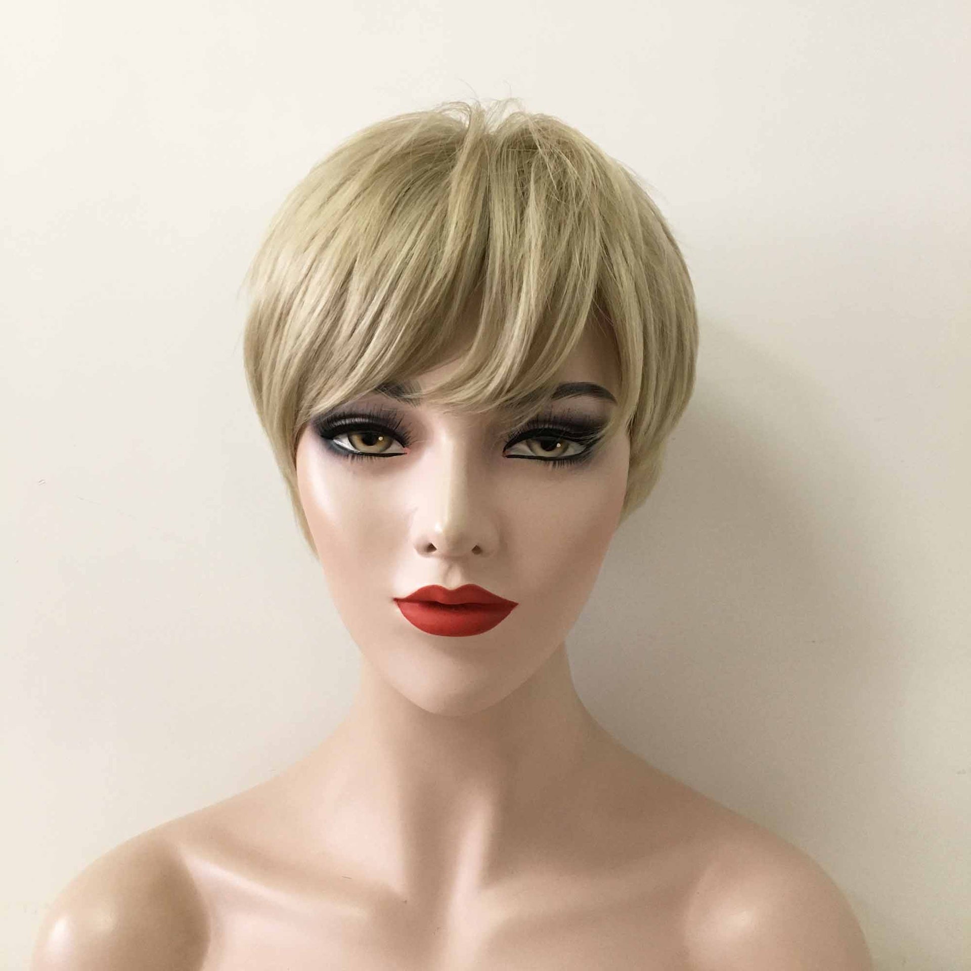 nevermindyrhead Women Blonde Short Straight Pixie Boy Cut Fringe Bangs Wig