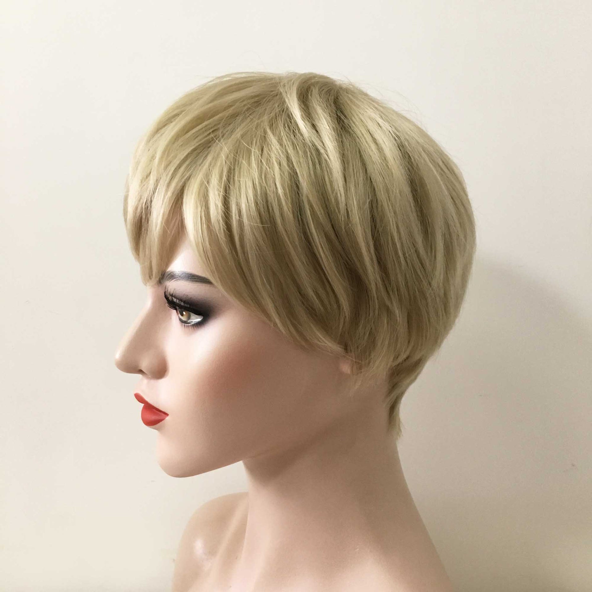 nevermindyrhead Women Blonde Short Straight Pixie Boy Cut Fringe Bangs Wig