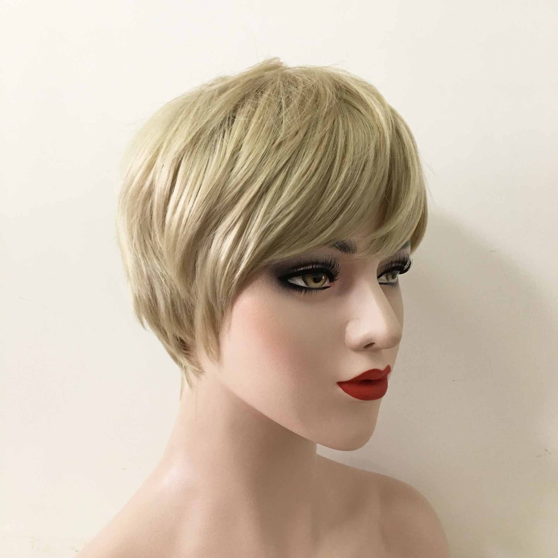 nevermindyrhead Women Blonde Short Straight Pixie Boy Cut Fringe Bangs Wig