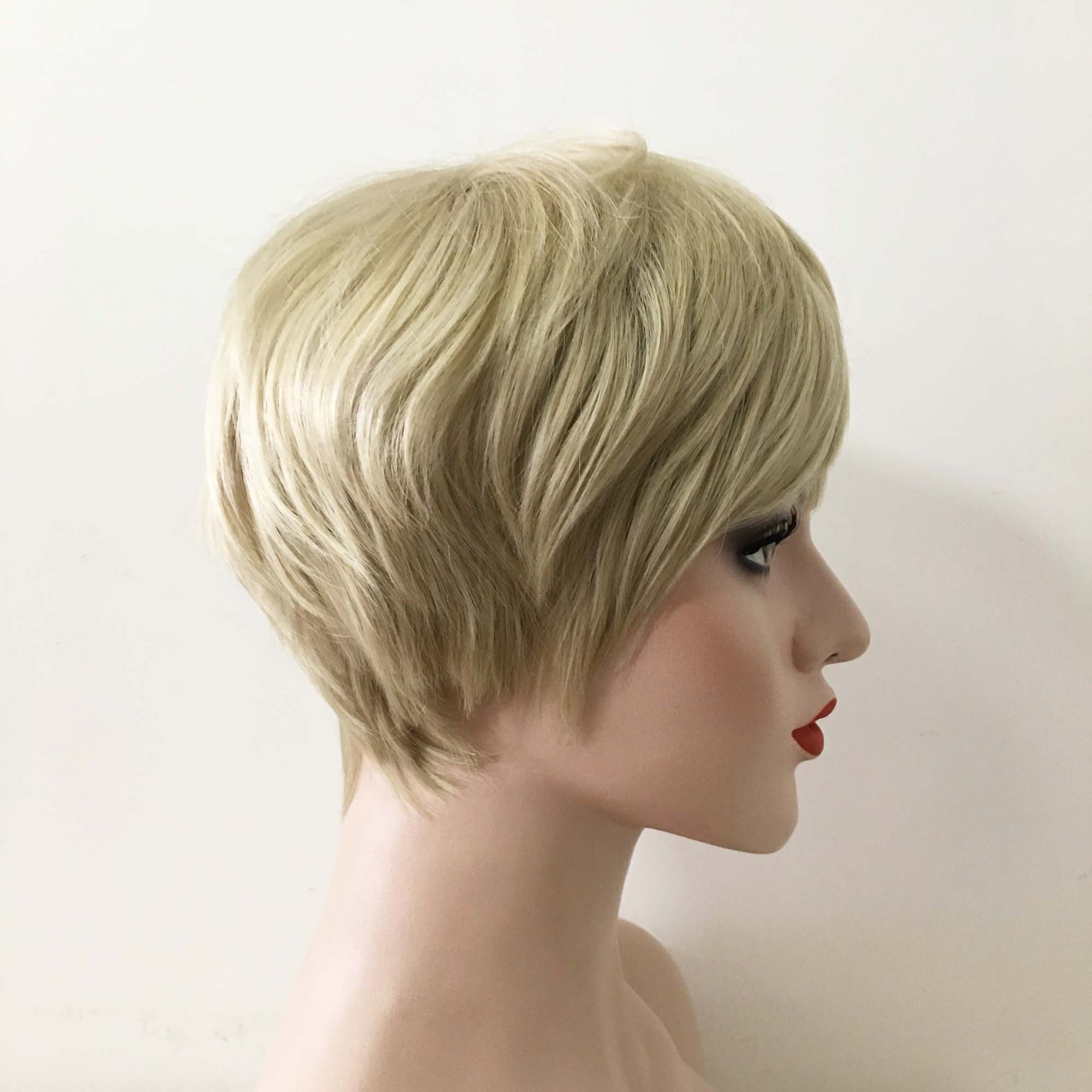 nevermindyrhead Women Blonde Short Straight Pixie Boy Cut Fringe Bangs Wig