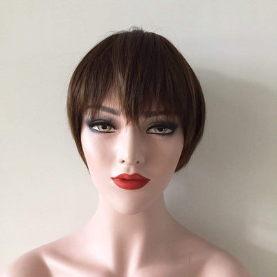 Women Brown Black Short Straight Bob Pixie Fringe Bangs Wig
