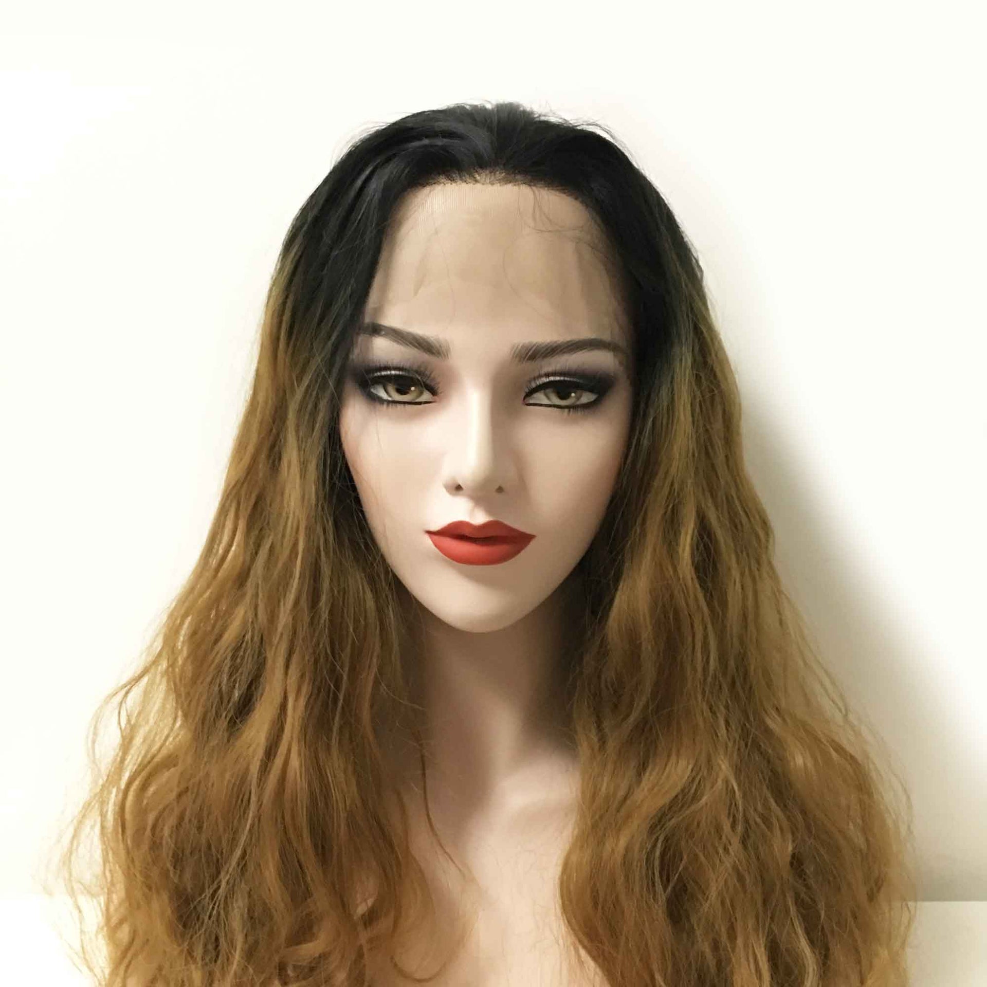 nevermindyrhead Women Brown Dark Root Lace Front Long Curly Middle Part Wig