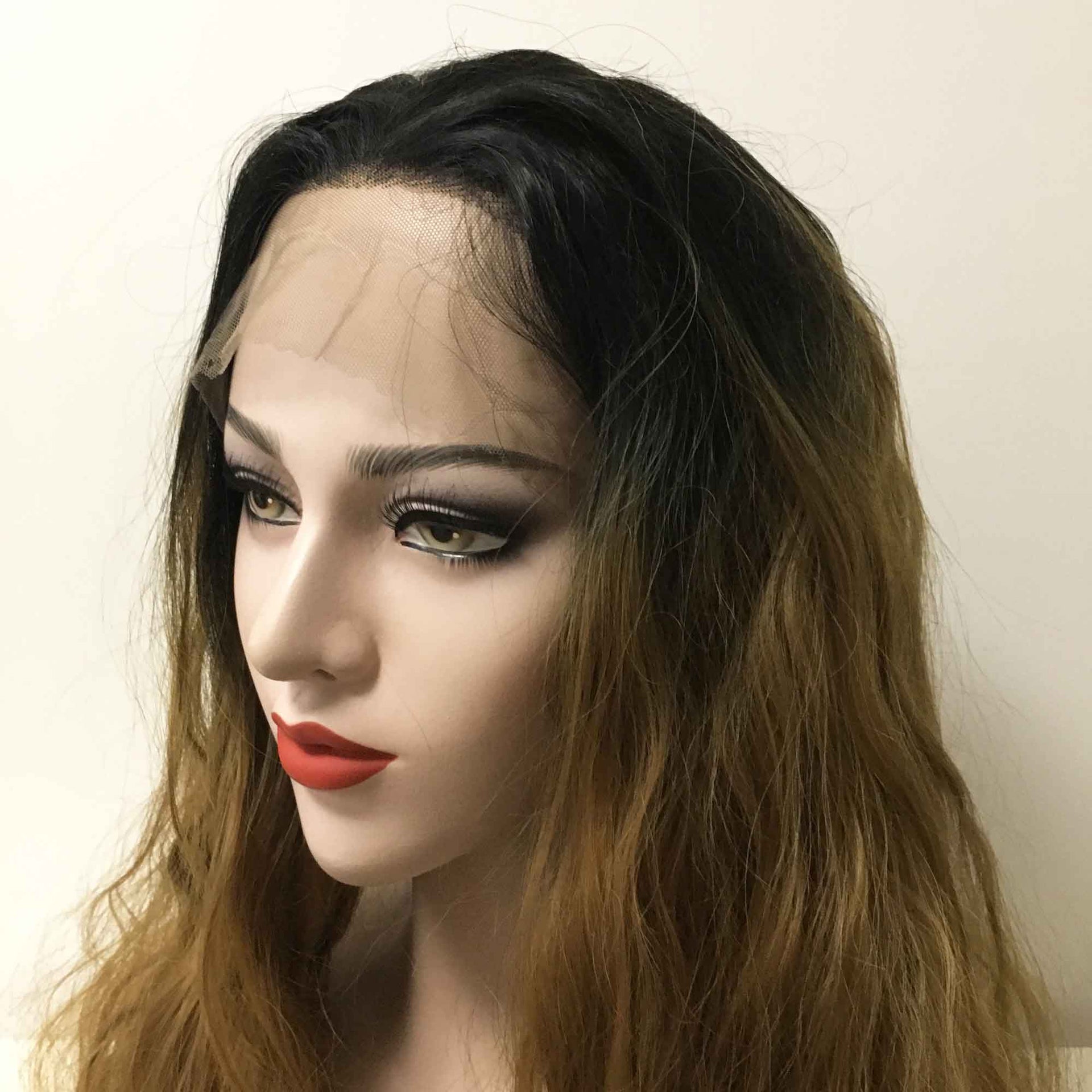 nevermindyrhead Women Brown Dark Root Lace Front Long Curly Middle Part Wig