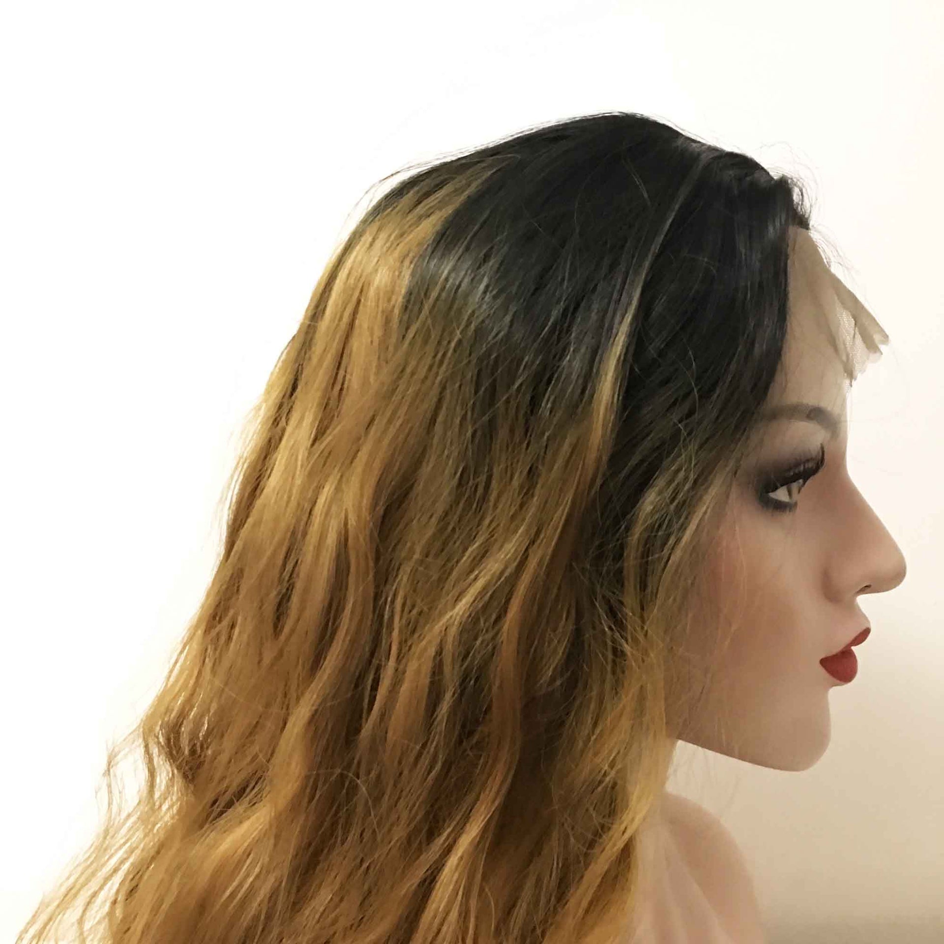 nevermindyrhead Women Brown Dark Root Lace Front Long Curly Middle Part Wig