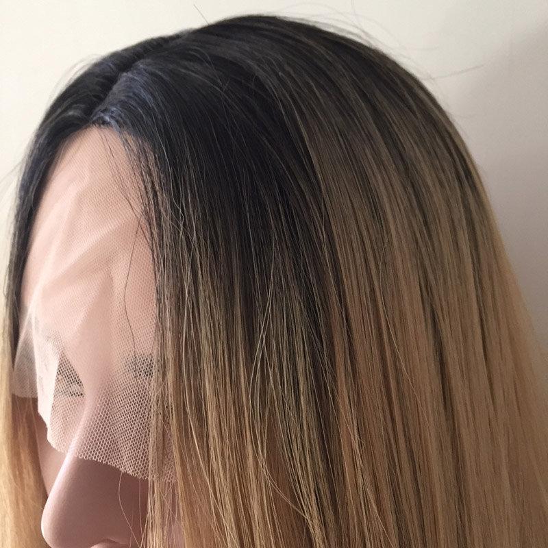 nevermindyrhead Women Brown Dark Root Lace Front Long Wavy Middle Part Wig