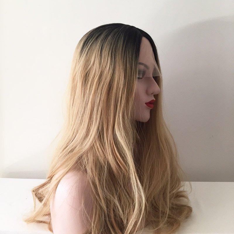 nevermindyrhead Women Brown Dark Root Lace Front Long Wavy Middle Part Wig