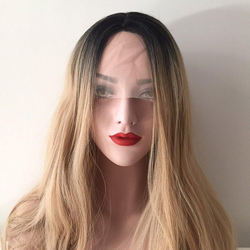 nevermindyrhead Women Brown Dark Root Lace Front Long Wavy Middle Part Wig