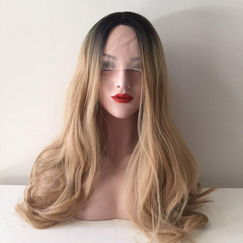nevermindyrhead Women Brown Dark Root Lace Front Long Wavy Middle Part Wig