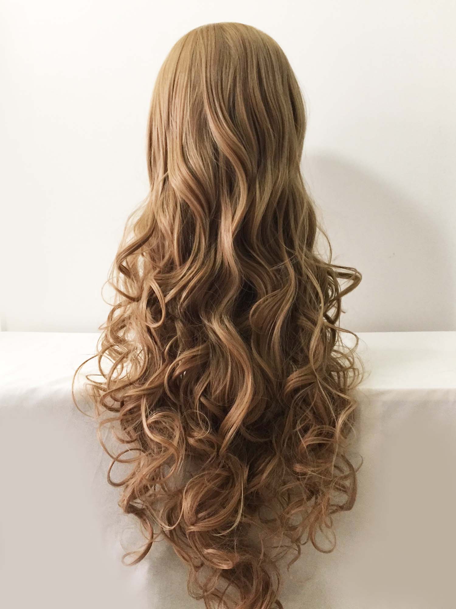 nevermindyrhead Women Brown Long Curly Side Swept Bangs Cosplay Wig