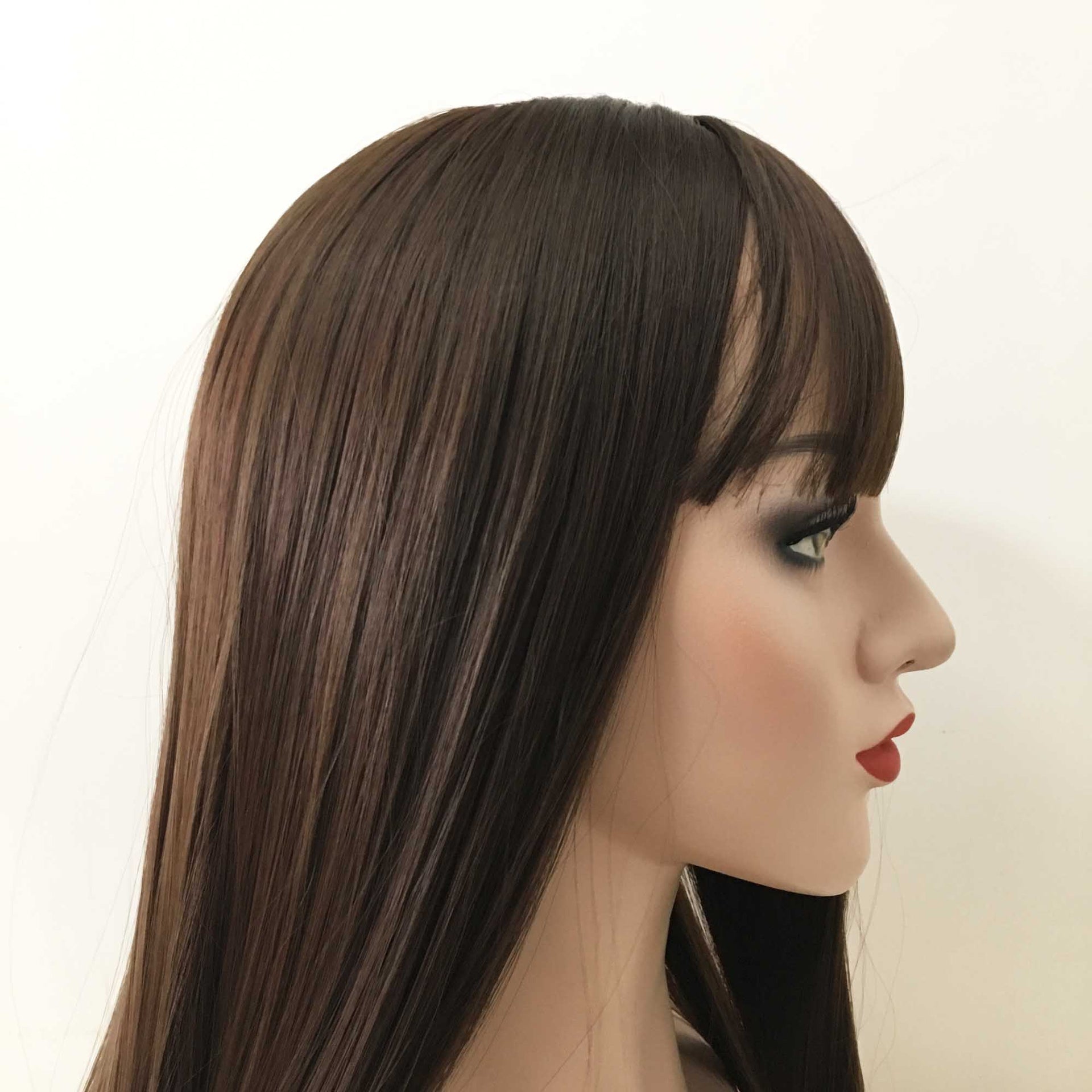 nevermindyrhead Women Chocolate Dark Brown Long Straight Fringe Bangs Wig