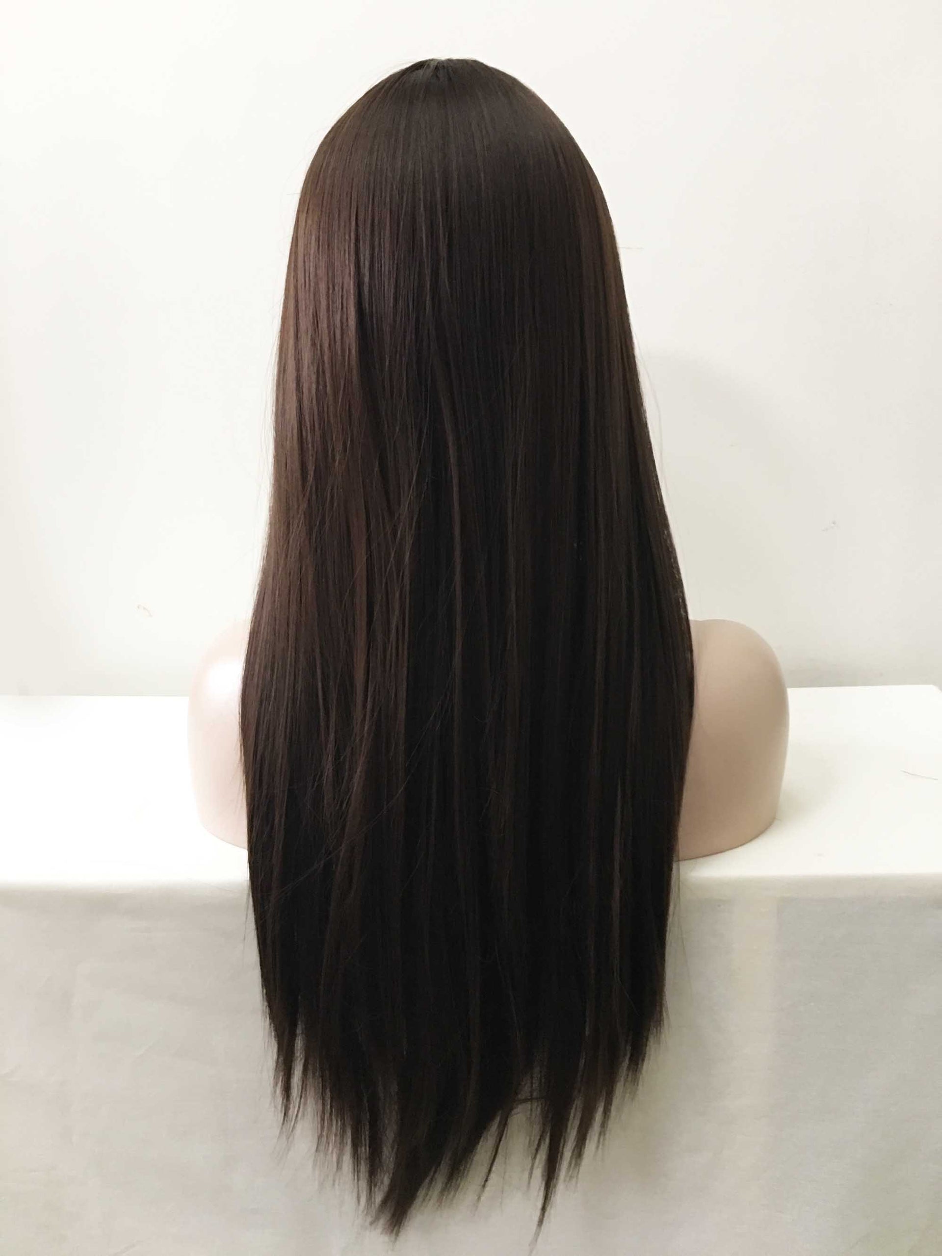 nevermindyrhead Women Chocolate Dark Brown Long Straight Fringe Bangs Wig