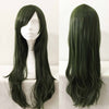 Women Dark Green Long Straight Side Swept Bangs Cosplay Wig
