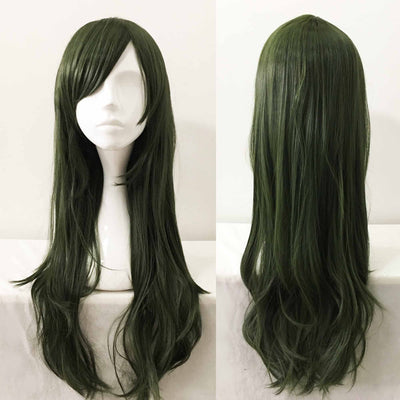 Women Dark Green Long Straight Side Swept Bangs Cosplay Wig