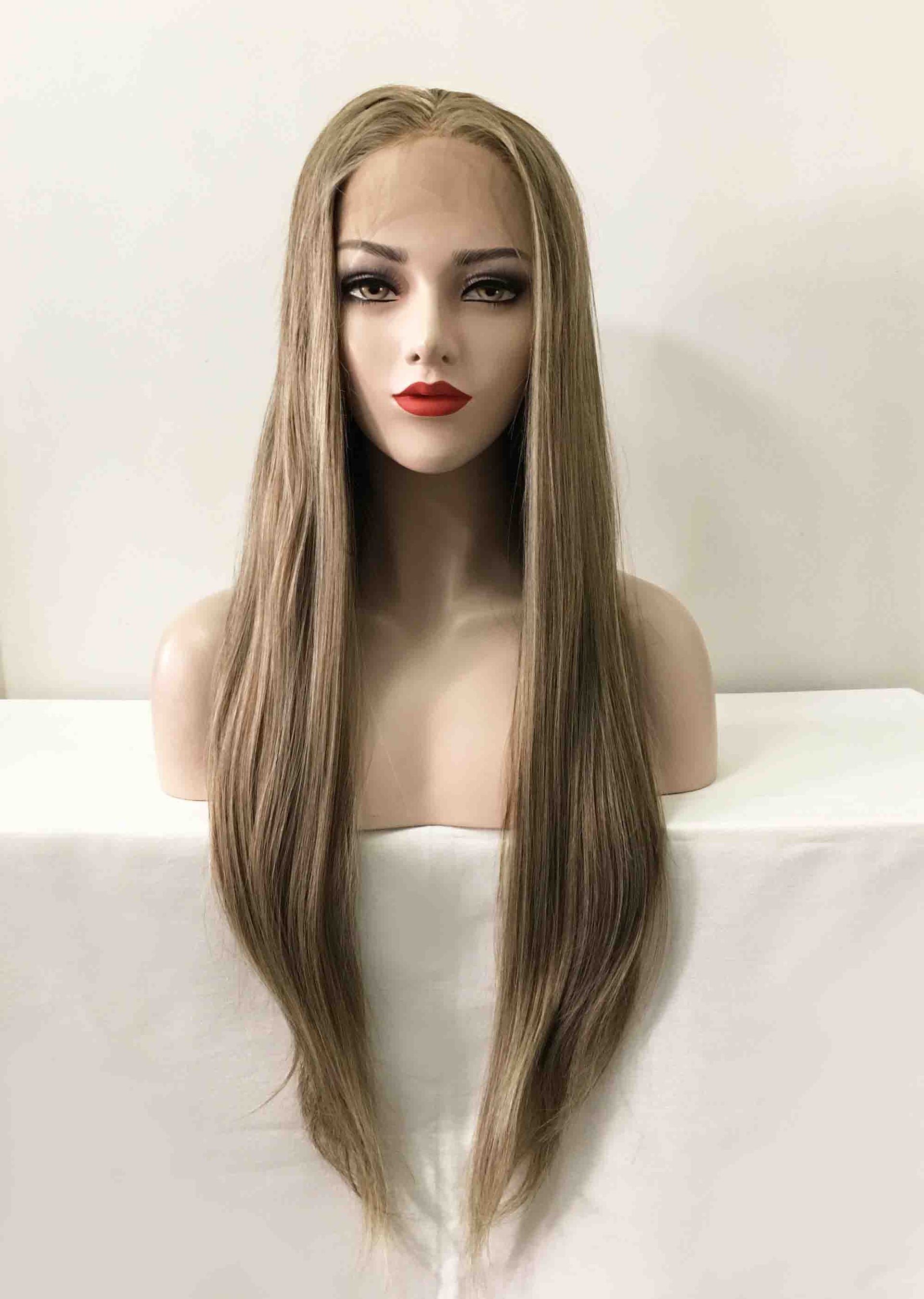 nevermindyrhead Women Dark Ash Blonde Lace Front Long Straight Middle Part Wig
