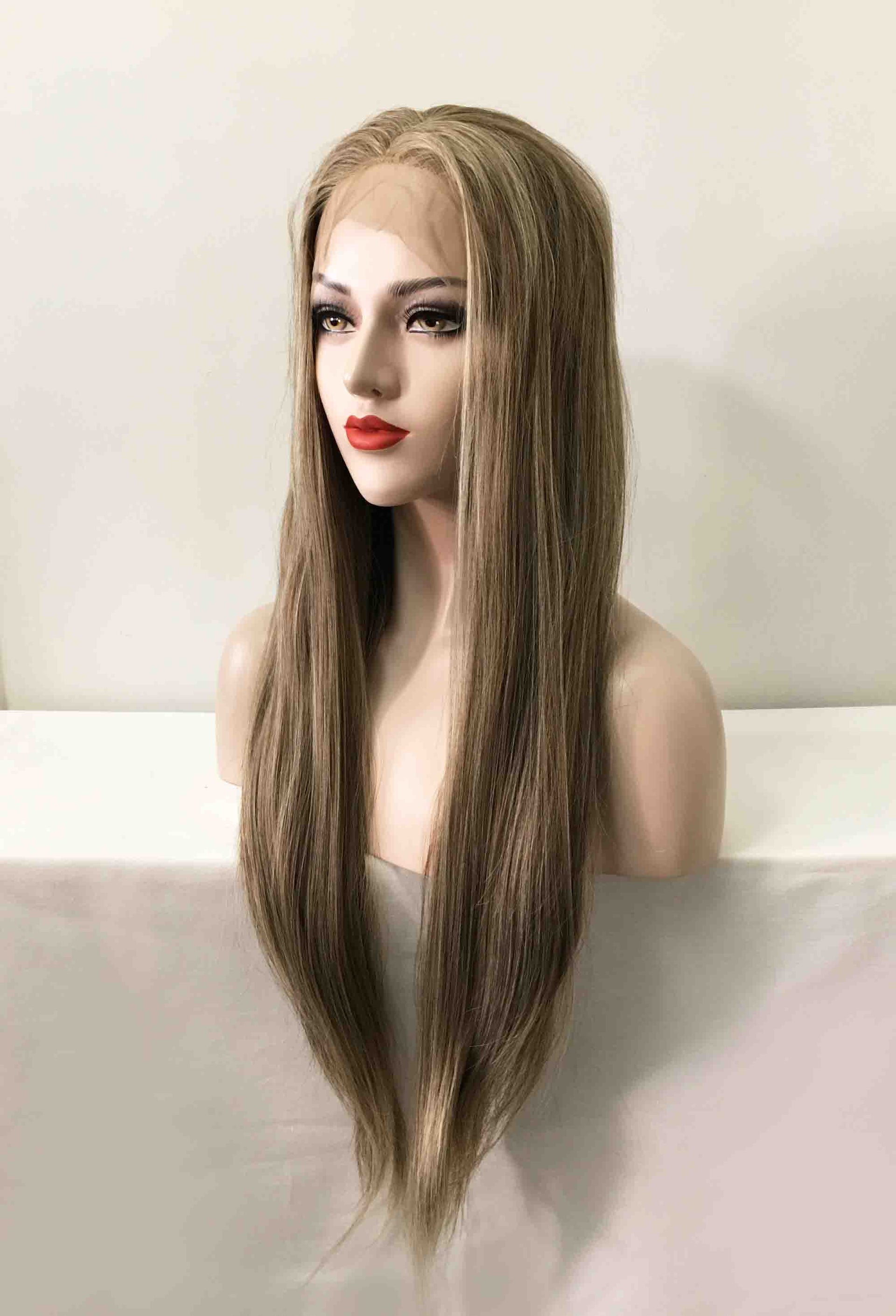 nevermindyrhead Women Dark Ash Blonde Lace Front Long Straight Middle Part Wig