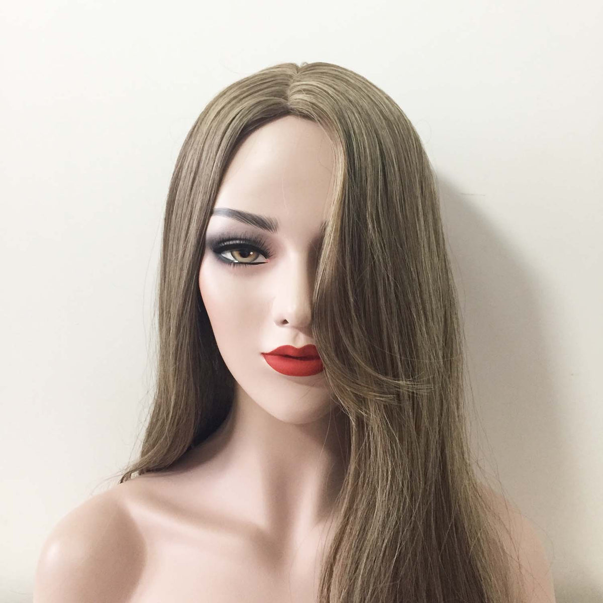 Women Dark Ash Blonde Long Straight Middle Part Wig 