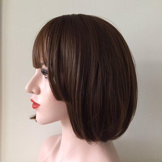 nevermindyrhead Women Dark Brown Black Short Straight Bob Layered Wig