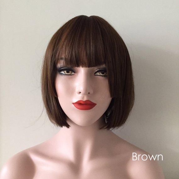 nevermindyrhead Women Dark Brown Black Short Straight Bob Layered Wig Brown