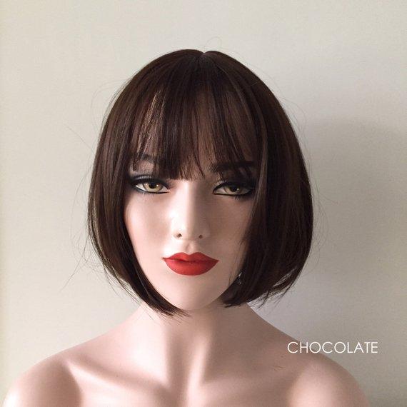 nevermindyrhead Women Dark Brown Black Short Straight Bob Layered Wig Chocolate