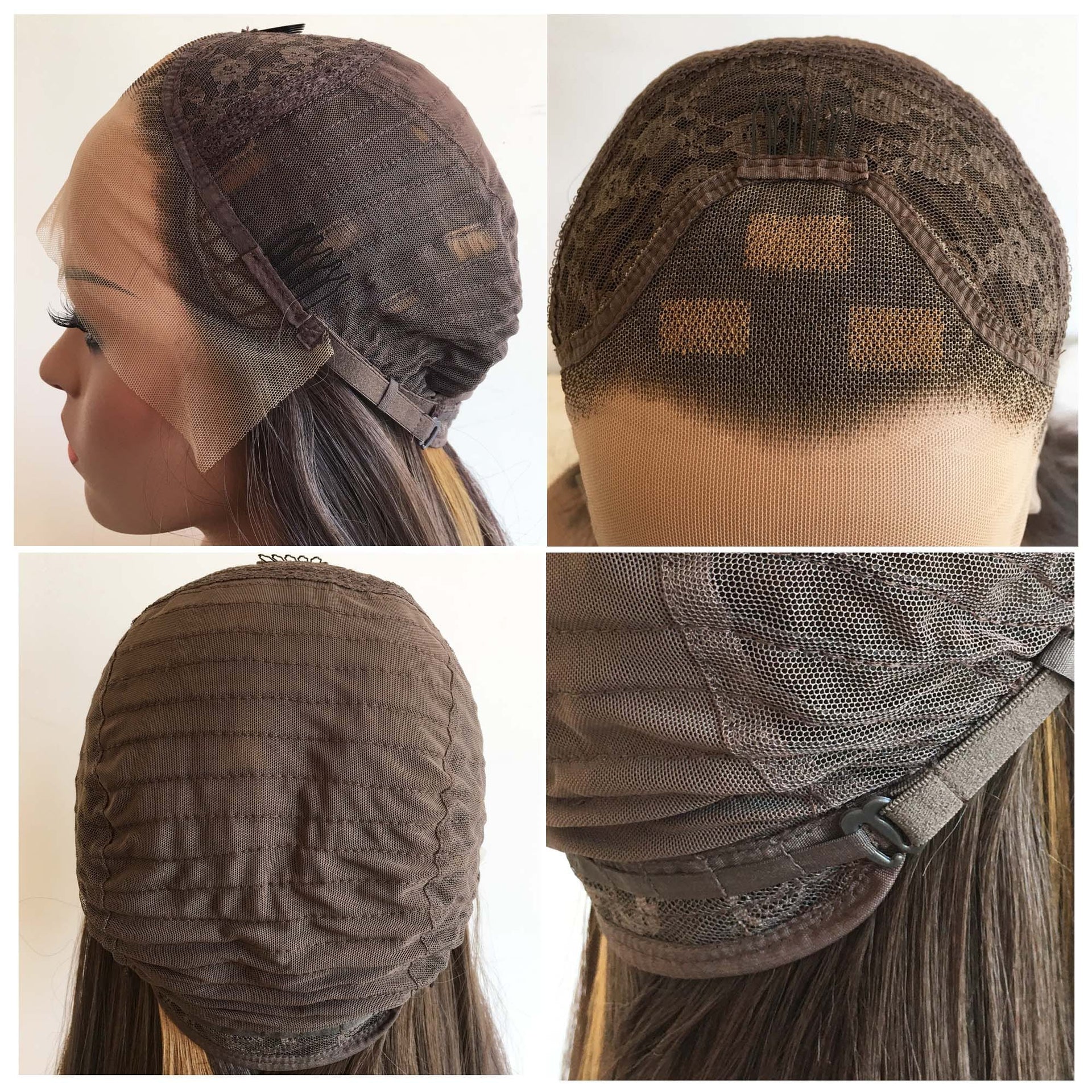 nevermindyrhead Women Dark Brown Honey Blonde Highlight Lace Front Slicked Long Straight Hair Wig