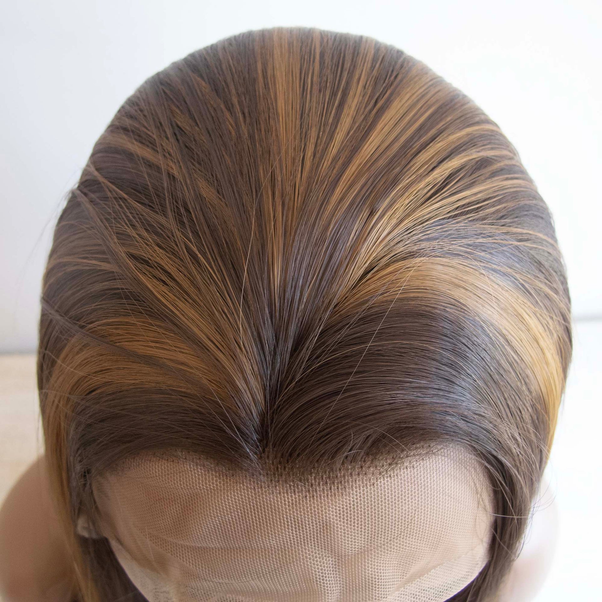 nevermindyrhead Women Dark Brown Honey Blonde Highlight Lace Front Slicked Long Straight Hair Wig