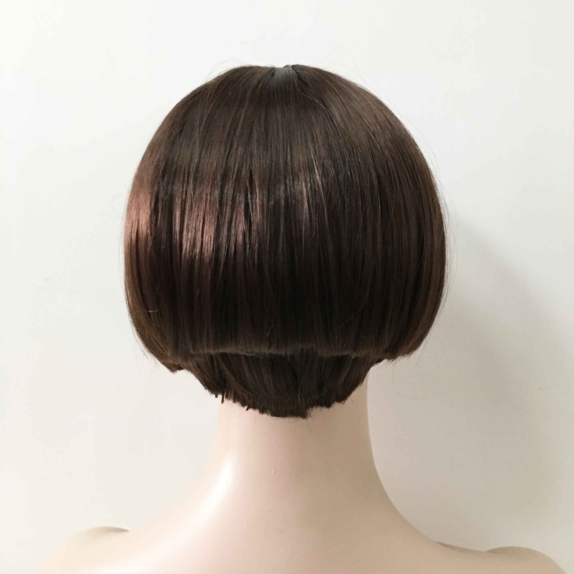 nevermindyrhead Women Dark Brown Short Straight Bob Blunt Bangs Wig