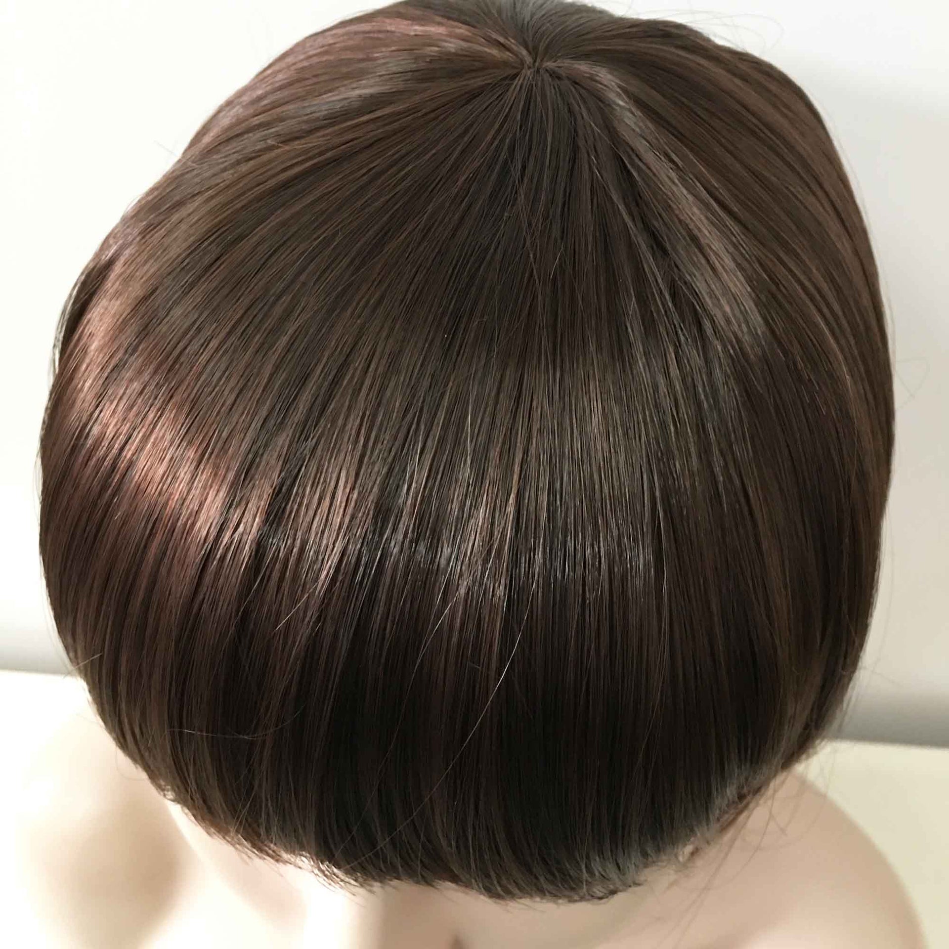 nevermindyrhead Women Dark Brown Short Straight Bob Blunt Bangs Wig