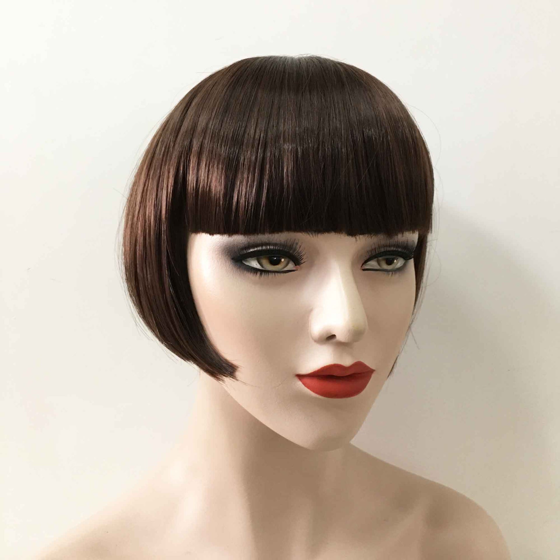 nevermindyrhead Women Dark Brown Short Straight Bob Blunt Bangs Wig