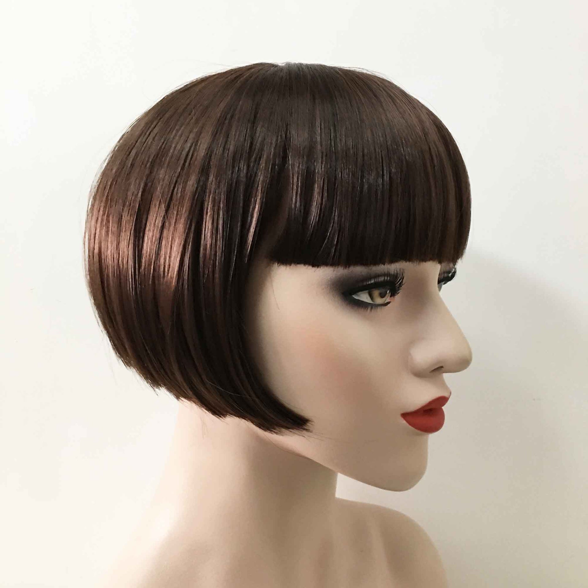nevermindyrhead Women Dark Brown Short Straight Bob Blunt Bangs Wig