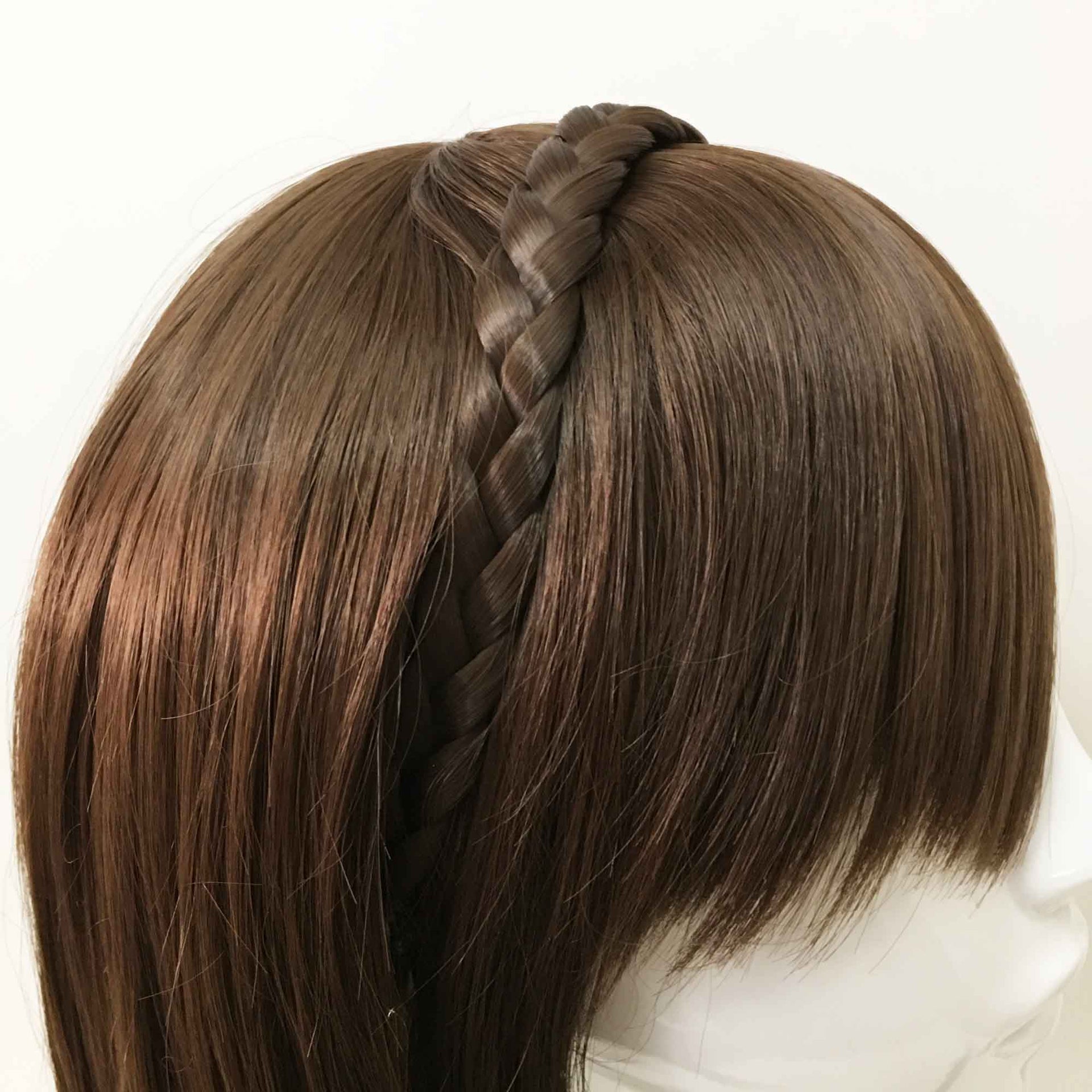 nevermindyrhead Women Dark Brown Short Straight Braided Headband Long Bangs Cosplay Wig