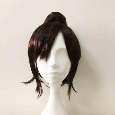 Women Dark Brown Short Straight Detachable Ponytail Cosplay Wig